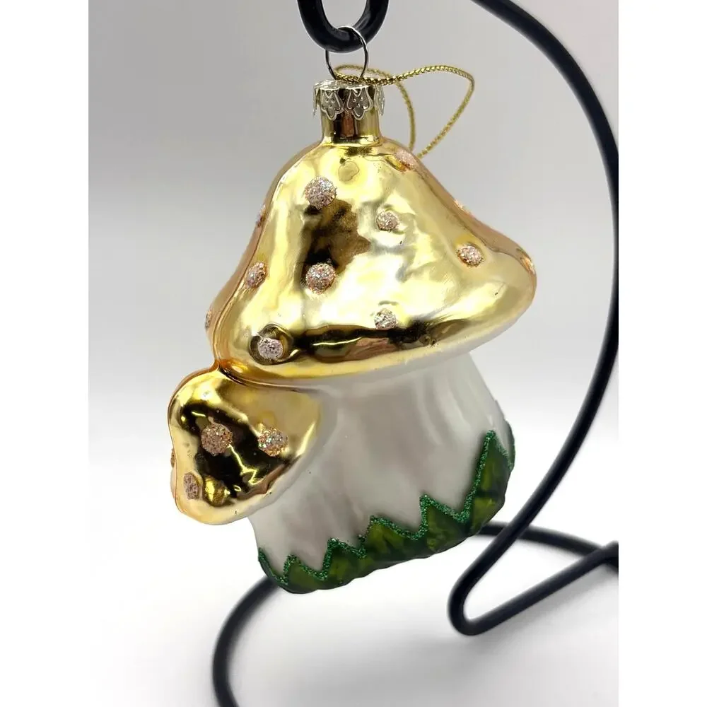 Retro Designed Double Mushroom Glass Ornament Vintage-Style Groovy Christmas